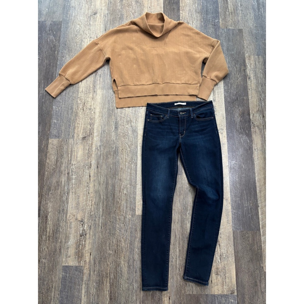 Calia Carrie Underwood Tan Chevron Quilted Funnel Neck Sweatshirt Small WAX34142